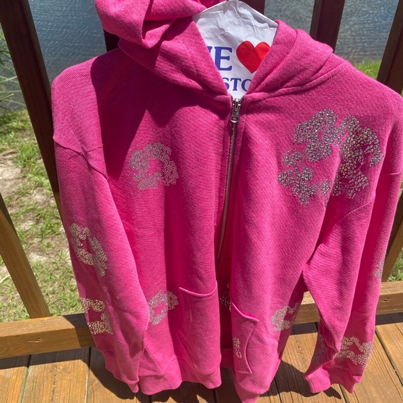 Pink Hoodie with Rhinestone Accents